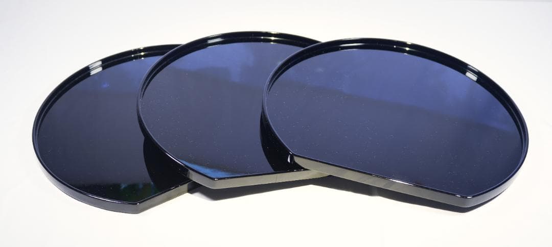 本黒漆塗　半月盆　三枚セット　箱入り　40cm