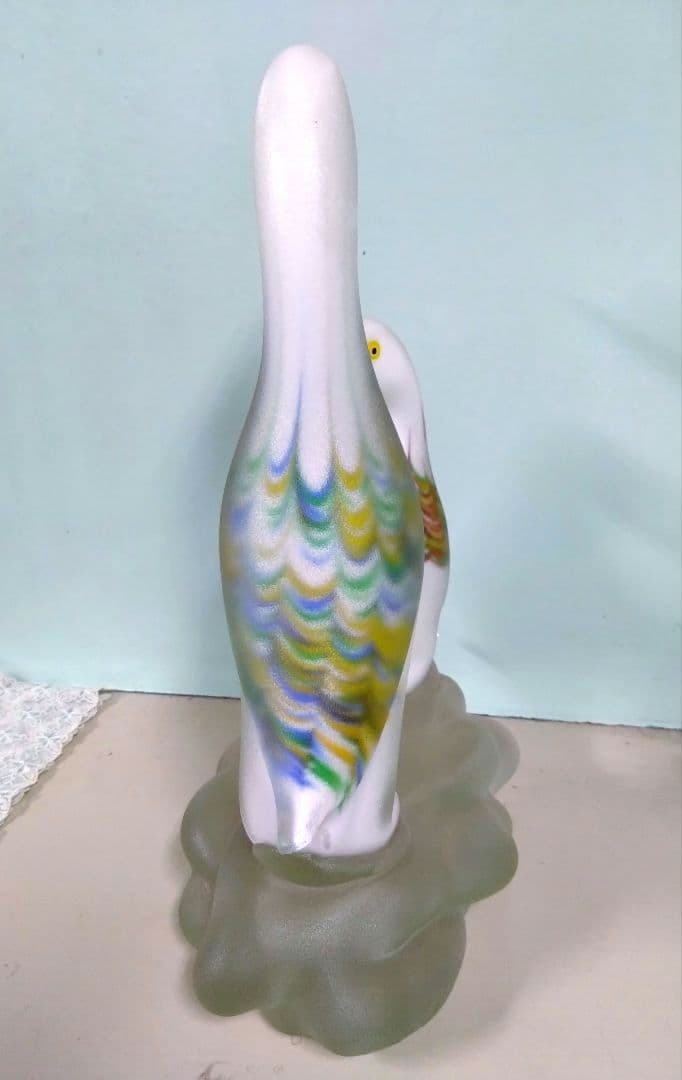 ベネチアングラスの置き物　2羽の鳥　フロストガラスコーティング　ハンドメイド