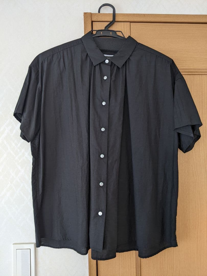 HUIS遠州織物 コットンリネン半袖ギャザーワイドブラウスU111 ブラック