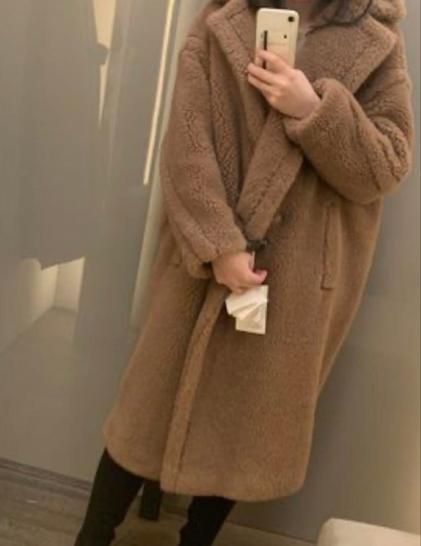 マックスマーラ テディベアコート キャメル88%　シルク12% sサイズ