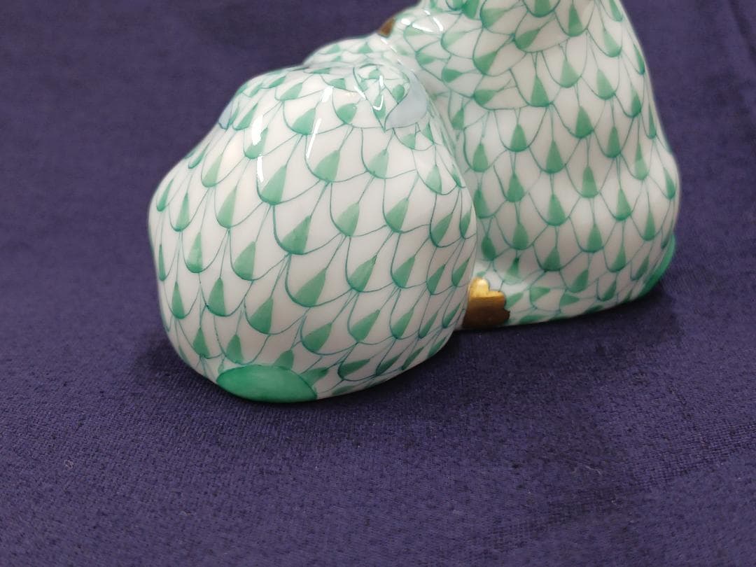 〔値下げ‼〕【HEREND】ヘレンド/フィギュリン うさぎペア　グリーン