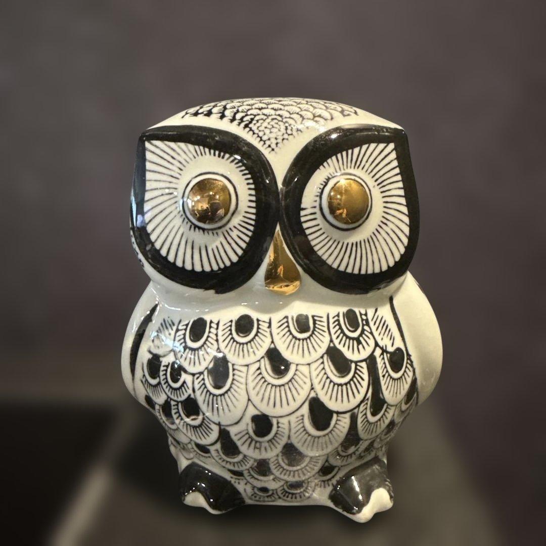 陶器　フクロウの貯金箱　インテリア