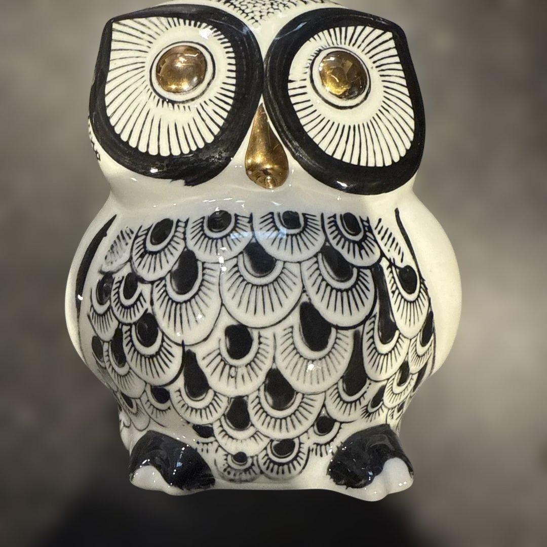 陶器　フクロウの貯金箱　インテリア