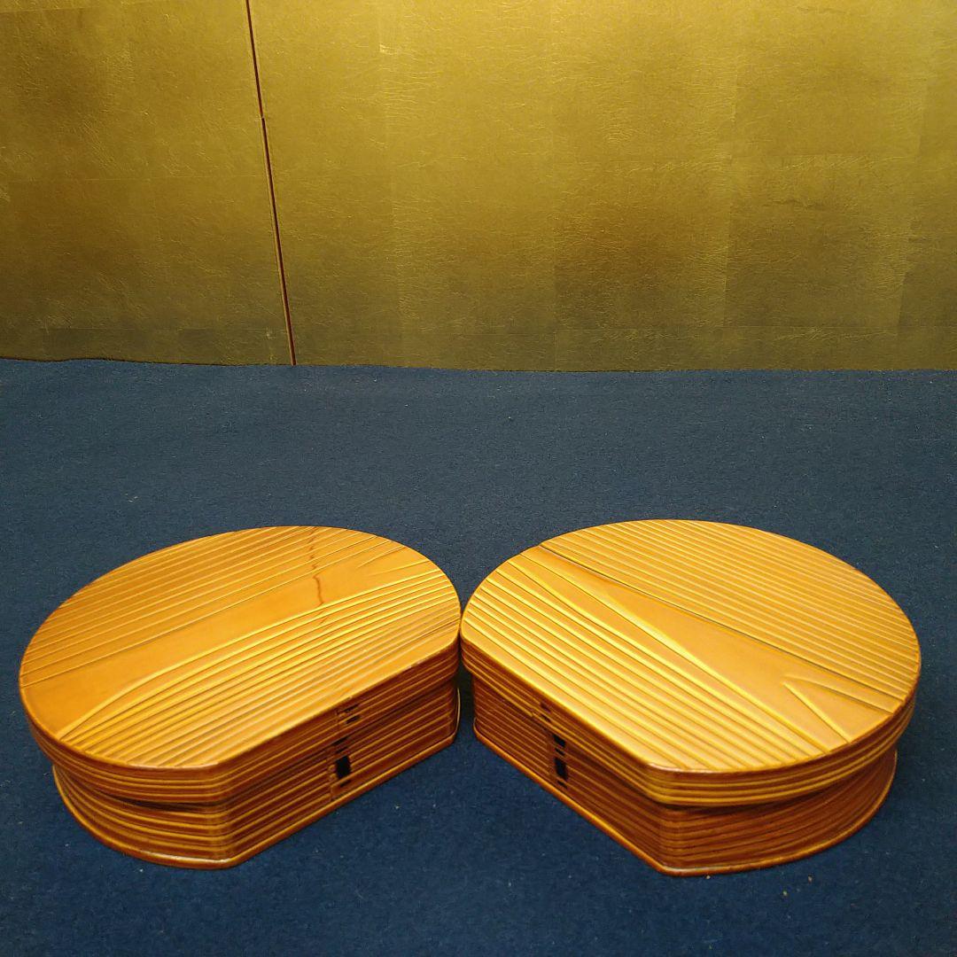 AG76 春慶塗り 半月弁当2客 菓子箱2点 お盆 1点 未使用美品まとめて5点