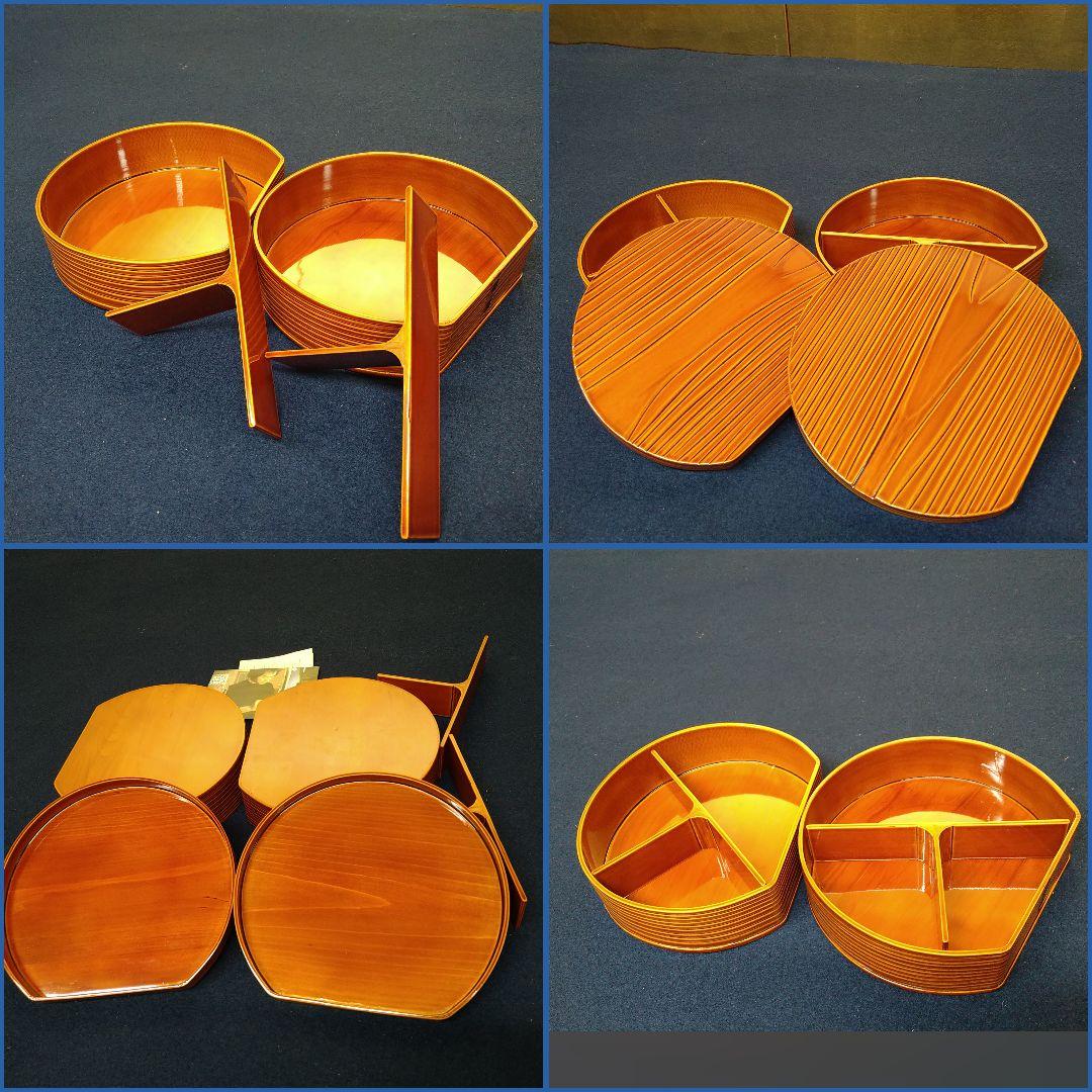 AG76 春慶塗り 半月弁当2客 菓子箱2点 お盆 1点 未使用美品まとめて5点