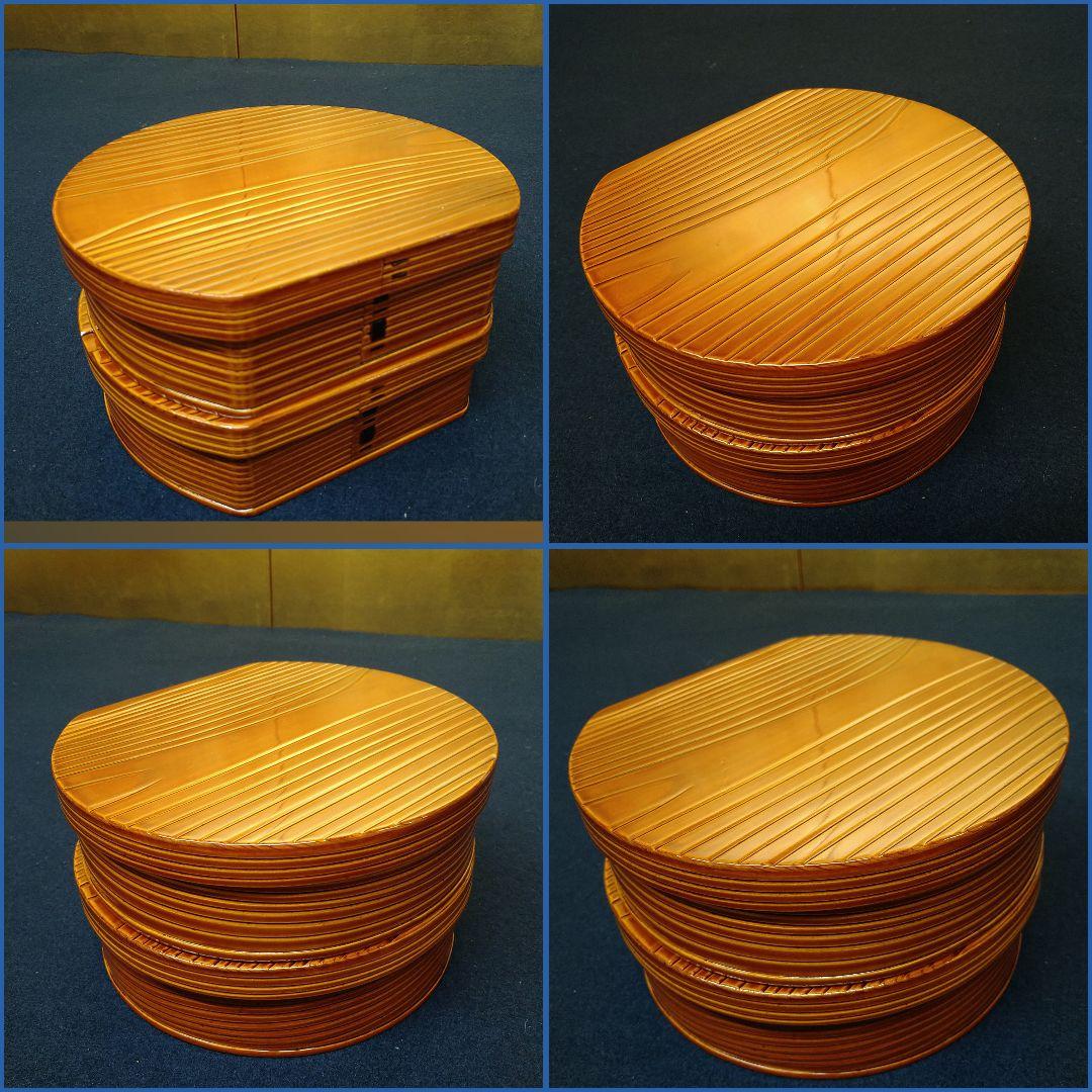 AG76 春慶塗り 半月弁当2客 菓子箱2点 お盆 1点 未使用美品まとめて5点