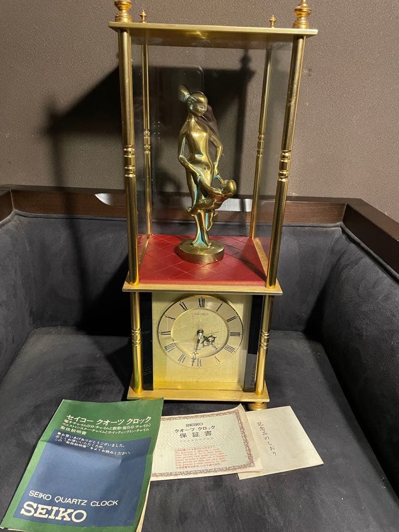 SEIKO セイコー クオーツ 置時計 母子像 置き時計 ゴールド 金色