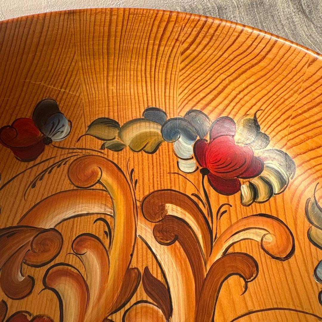 ノルウェー 木製 手描き ボウル ローズマリング 北欧ヴィンテージ