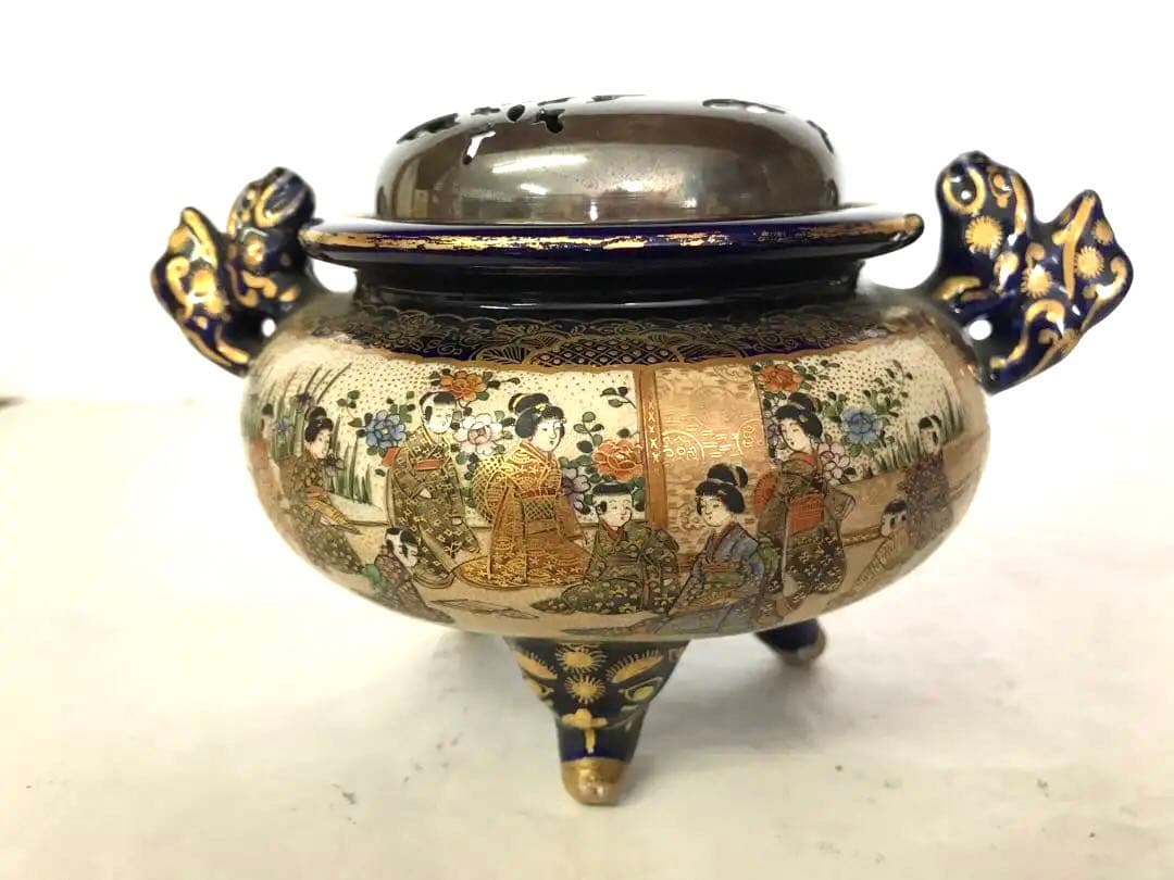 九谷焼銀火屋付童子童女遊戯図香炉