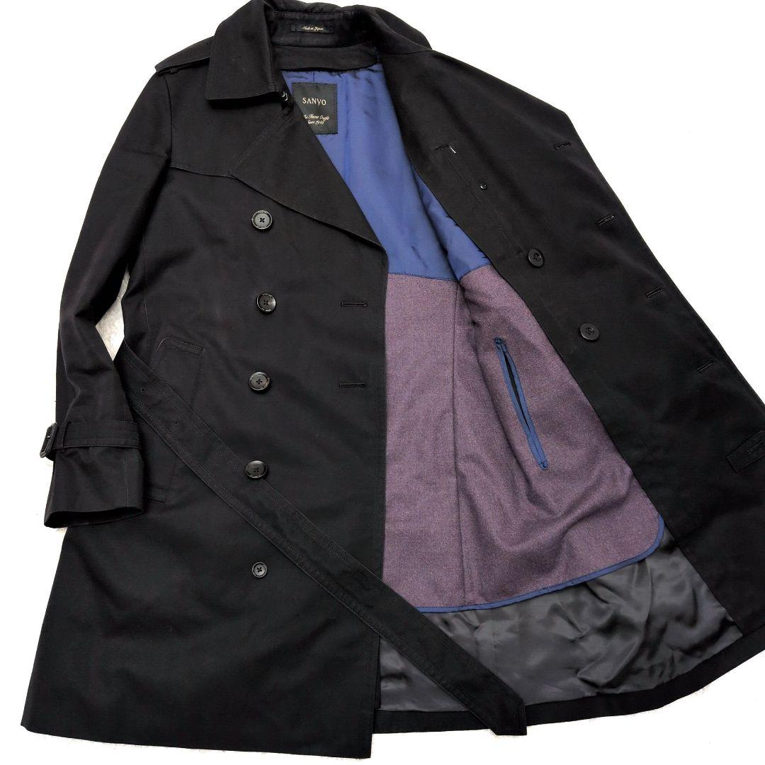 【美品 ライナー付き】サンヨー　100年コート　トレンチコート　水牛ボタン　黒