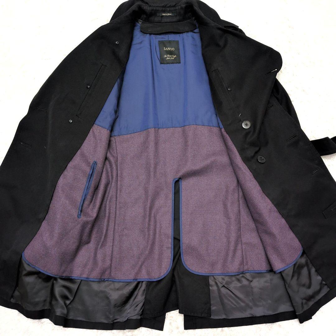 【美品 ライナー付き】サンヨー　100年コート　トレンチコート　水牛ボタン　黒