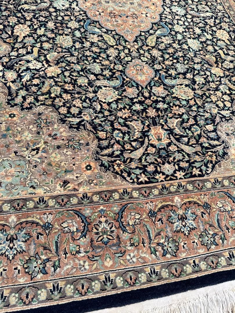 ペルシャ絨毯 約214×140cm ケルマン 花柄 手織りウール ヴィンテージ