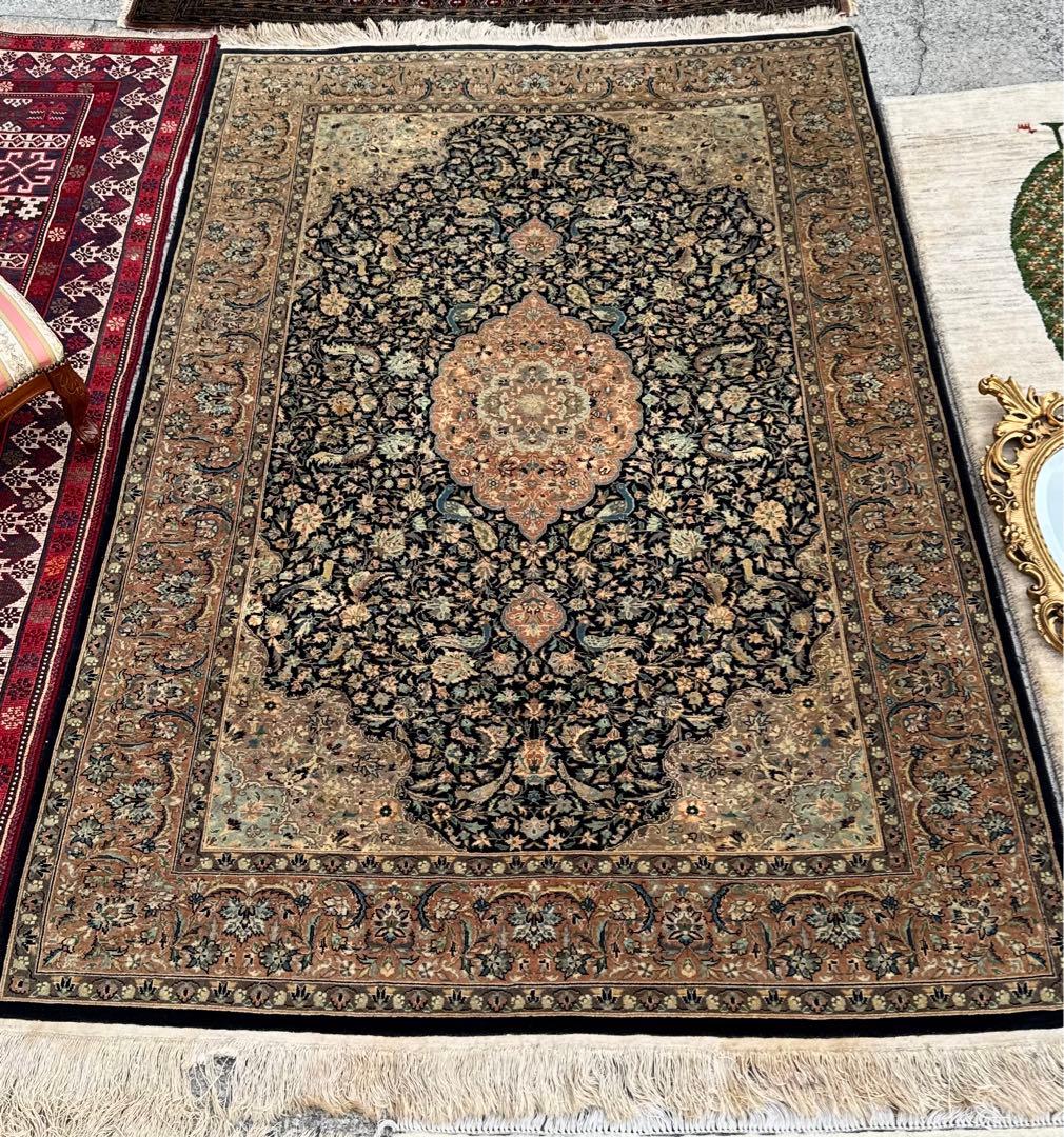 ペルシャ絨毯 約214×140cm ケルマン 花柄 手織りウール ヴィンテージ