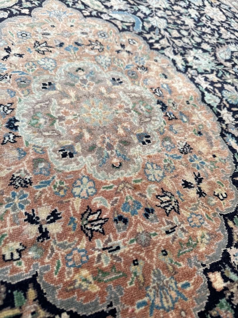 ペルシャ絨毯 約214×140cm ケルマン 花柄 手織りウール ヴィンテージ