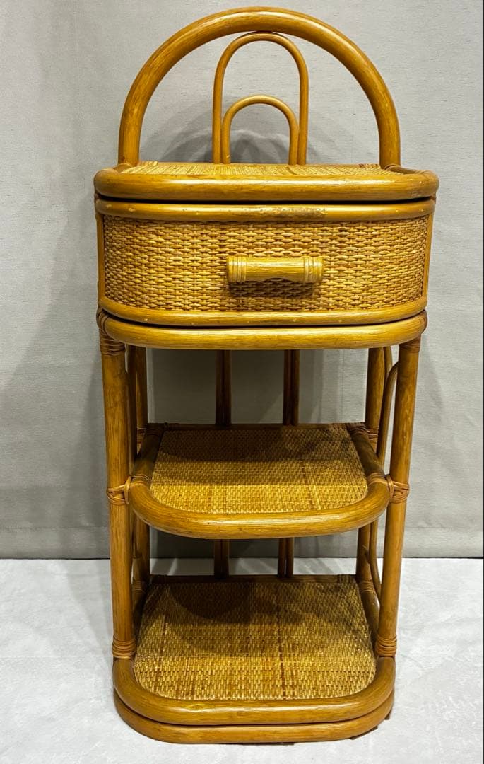 昭和レトロ ラタン 藤 電話台 引き出し 棚