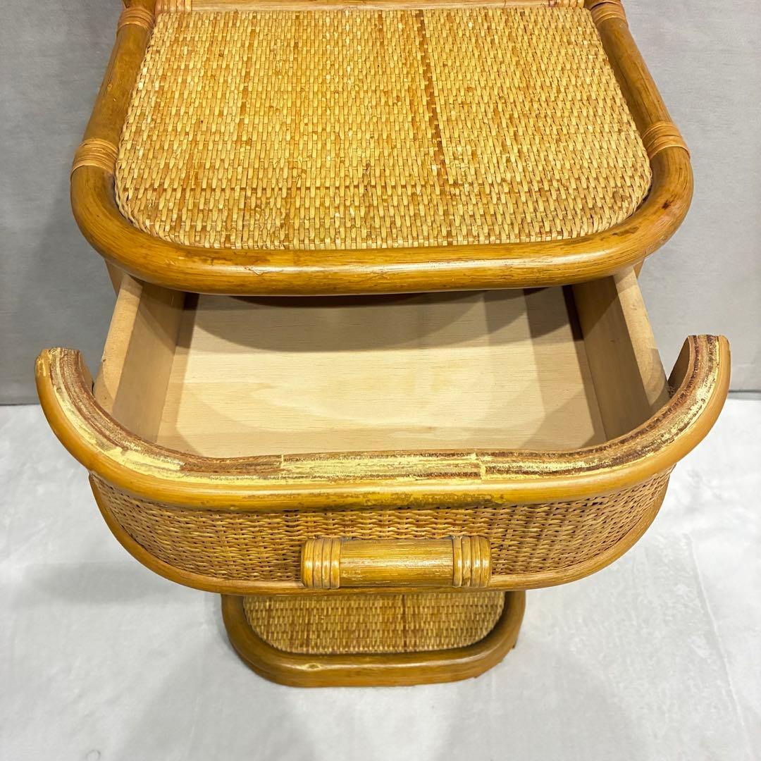 昭和レトロ ラタン 藤 電話台 引き出し 棚