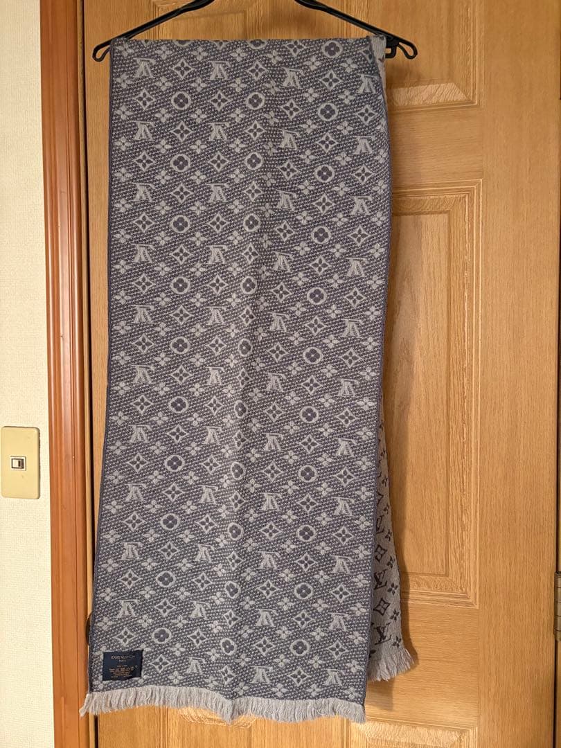 LOUIS VUITTON LV モノグラム マフラー グレー メンズレディース