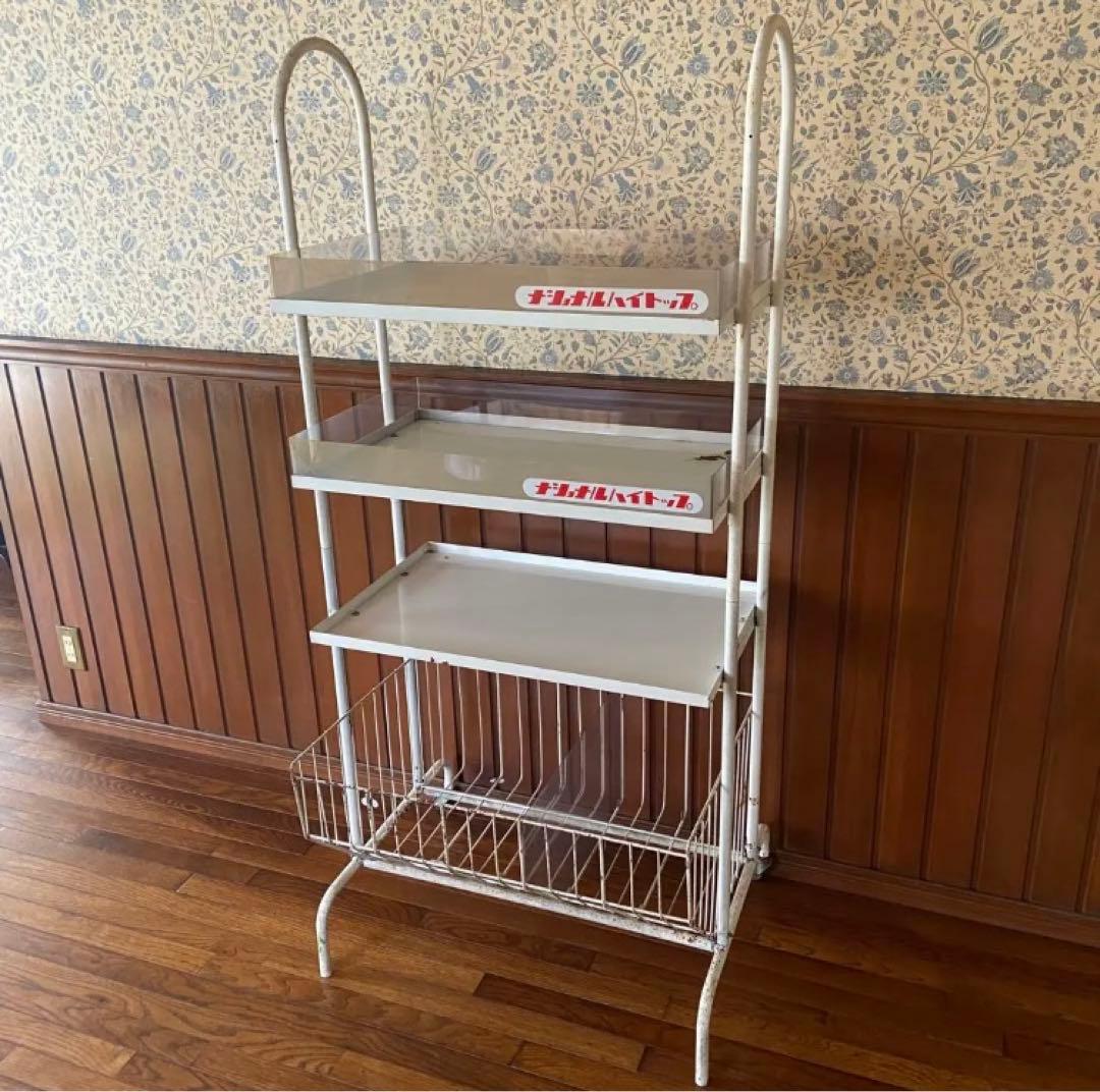 昭和レトロ　’70s ナショナル　店舗什器　陳列棚　ビンテージ　キャスター付き