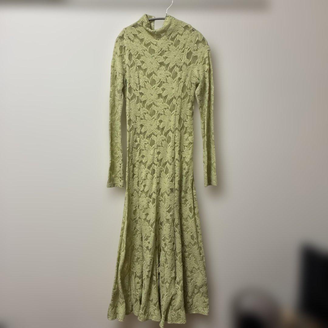 FRAY I.D フラワーストレッチレースワンピース　ライム