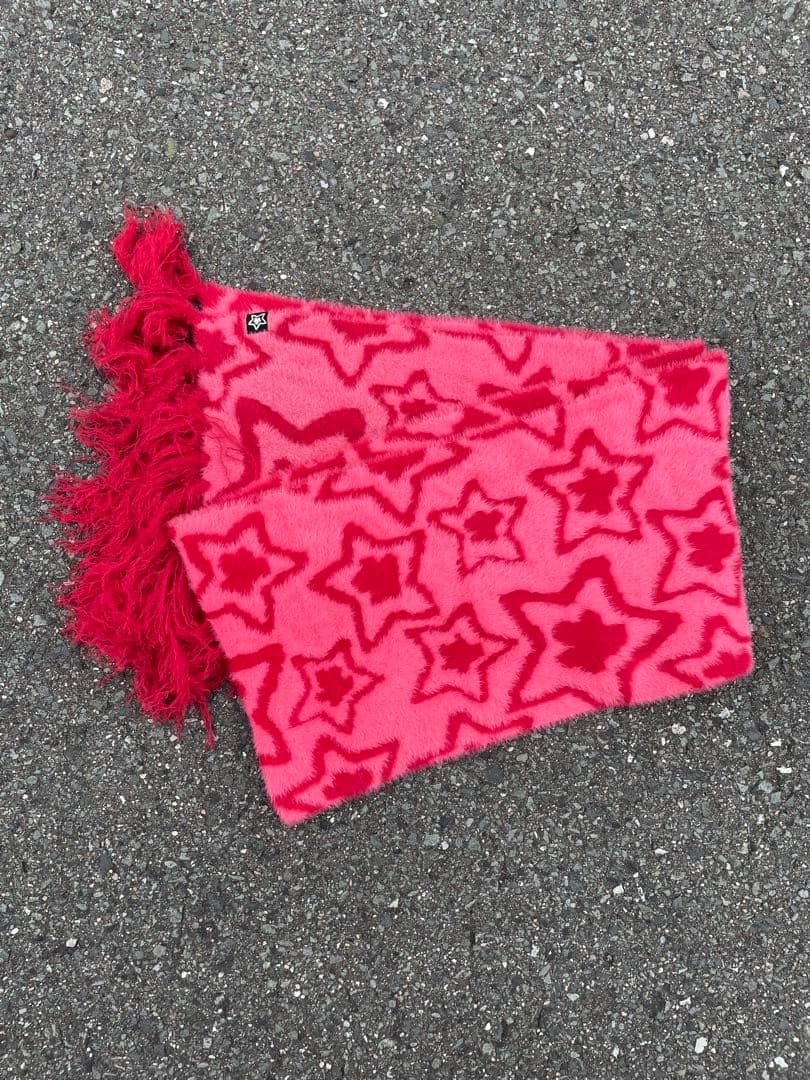 STAR TEAM mahair scarf スターチーム マフラー 赤ピンク