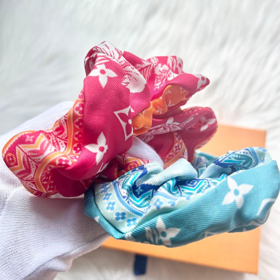 ✨美品✨ルイヴィトン　シュシュセット　M79982 モノグラム　ピンク　ブルー