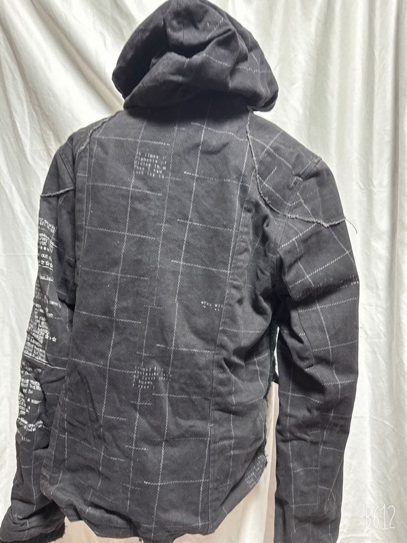 h.naoto黒 チェック柄 ジャケット フード付き