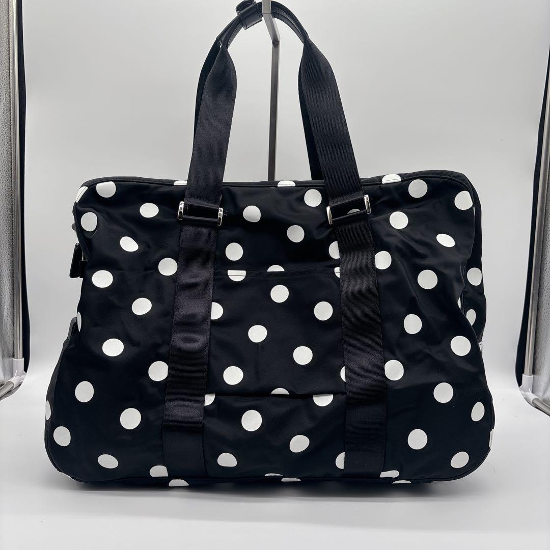 未使用級♡アニエスベー ドット柄 ボストンバッグ 南京錠 ポーチ付き 大容量