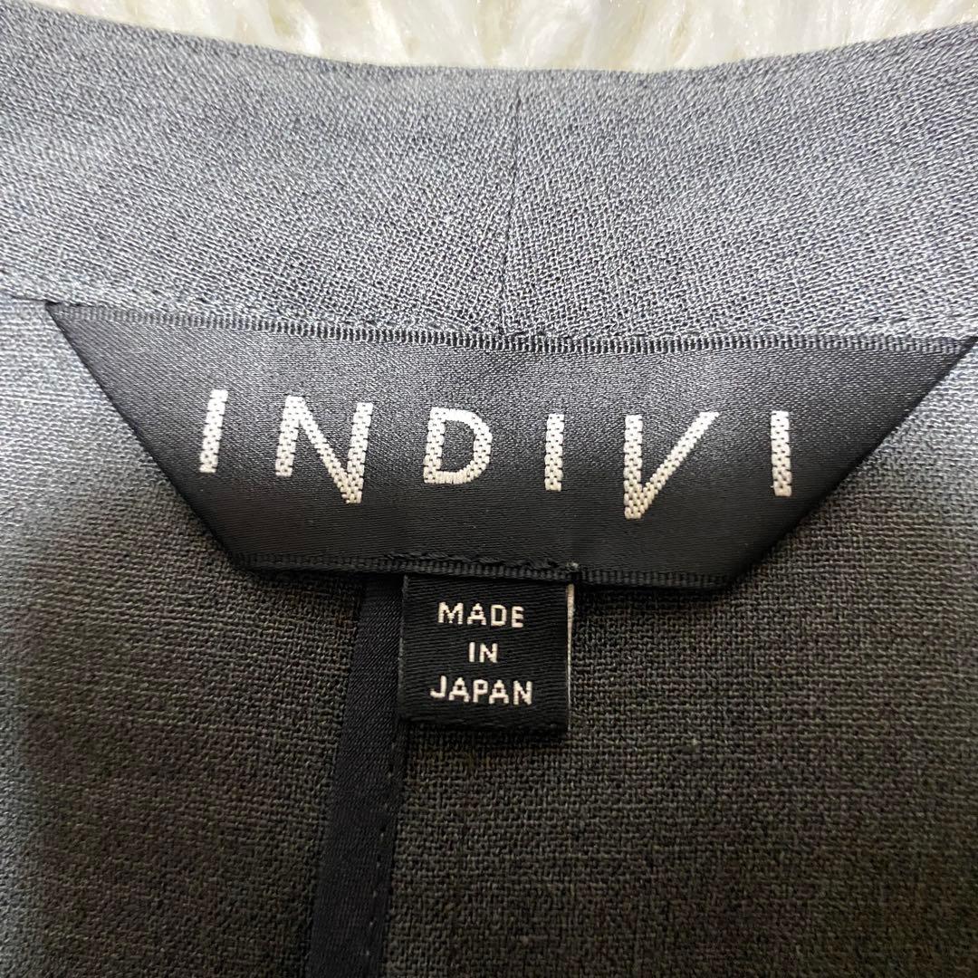 美品✨Indivi スーツ セットアップ ノーカラー グレー ジャケット パンツ
