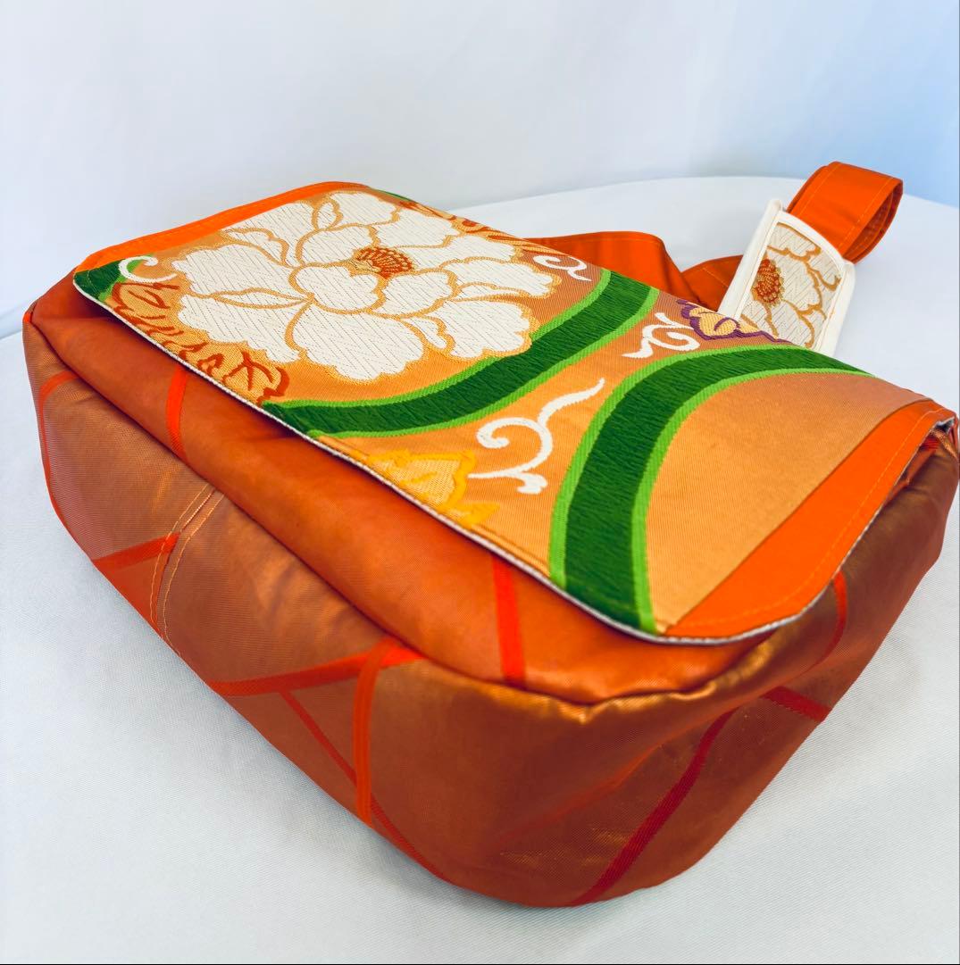 帯バッグリメイク　781番蓋付きメッセンジャー　飾り肩あて付き