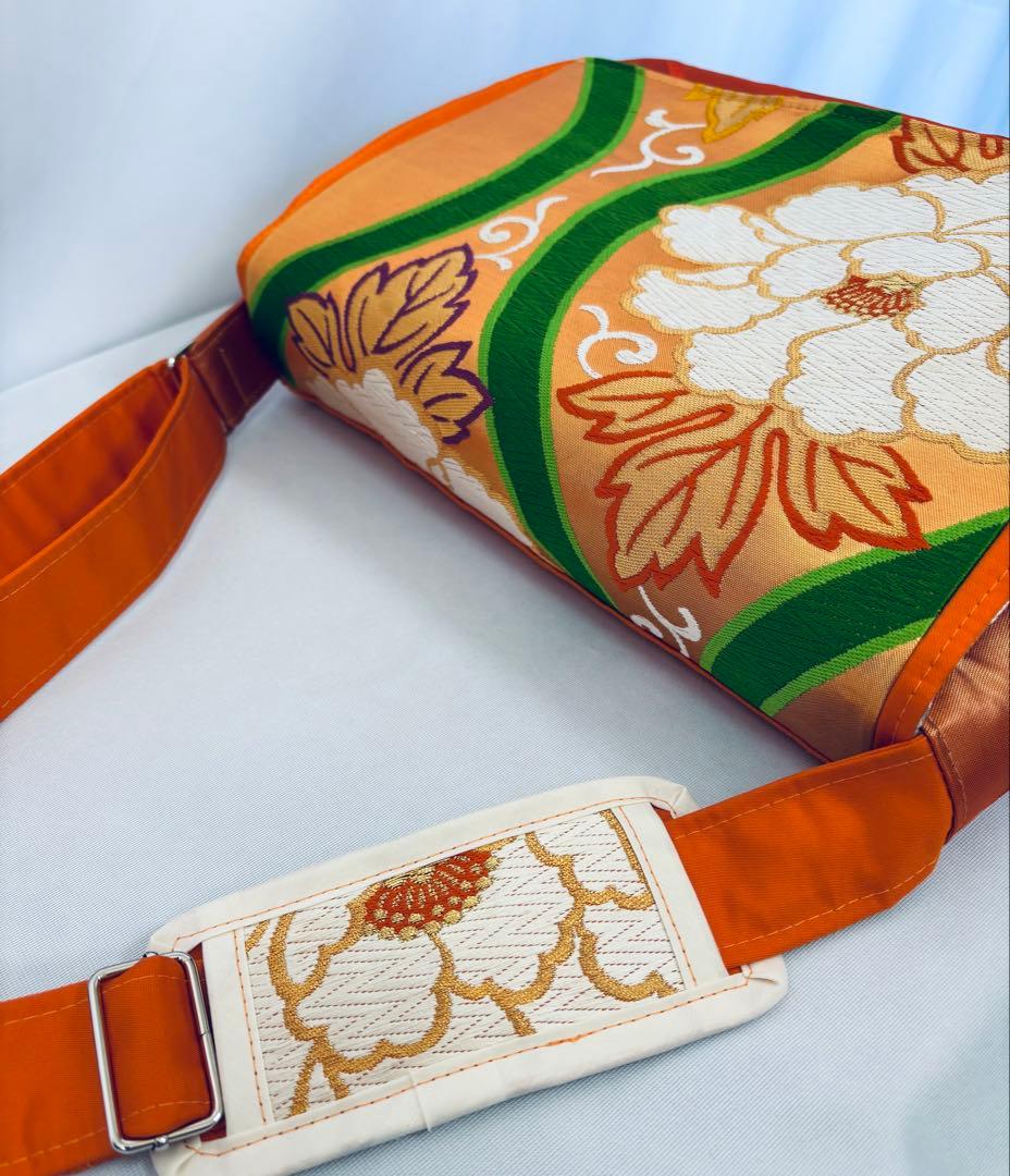 帯バッグリメイク　781番蓋付きメッセンジャー　飾り肩あて付き