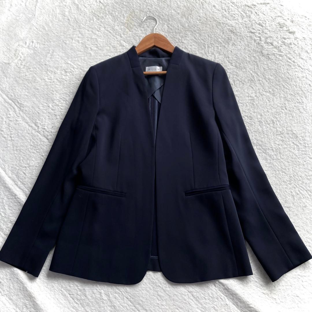 美品 PLST パンツスーツセットアップ 洗える ストレッチ 濃紺色 M