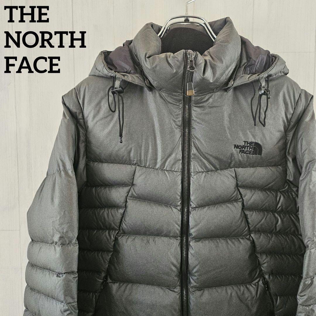 ノースフェイス☆ダウンジャケット ダークグレー 刺繍 L レディース 0149