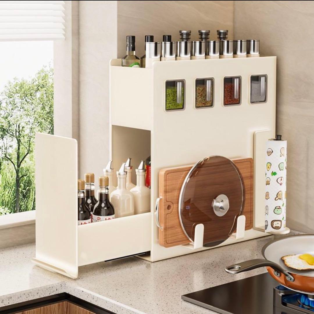 【訳あり】隠せる調味料ラック ホワイト スパイスラック 2段