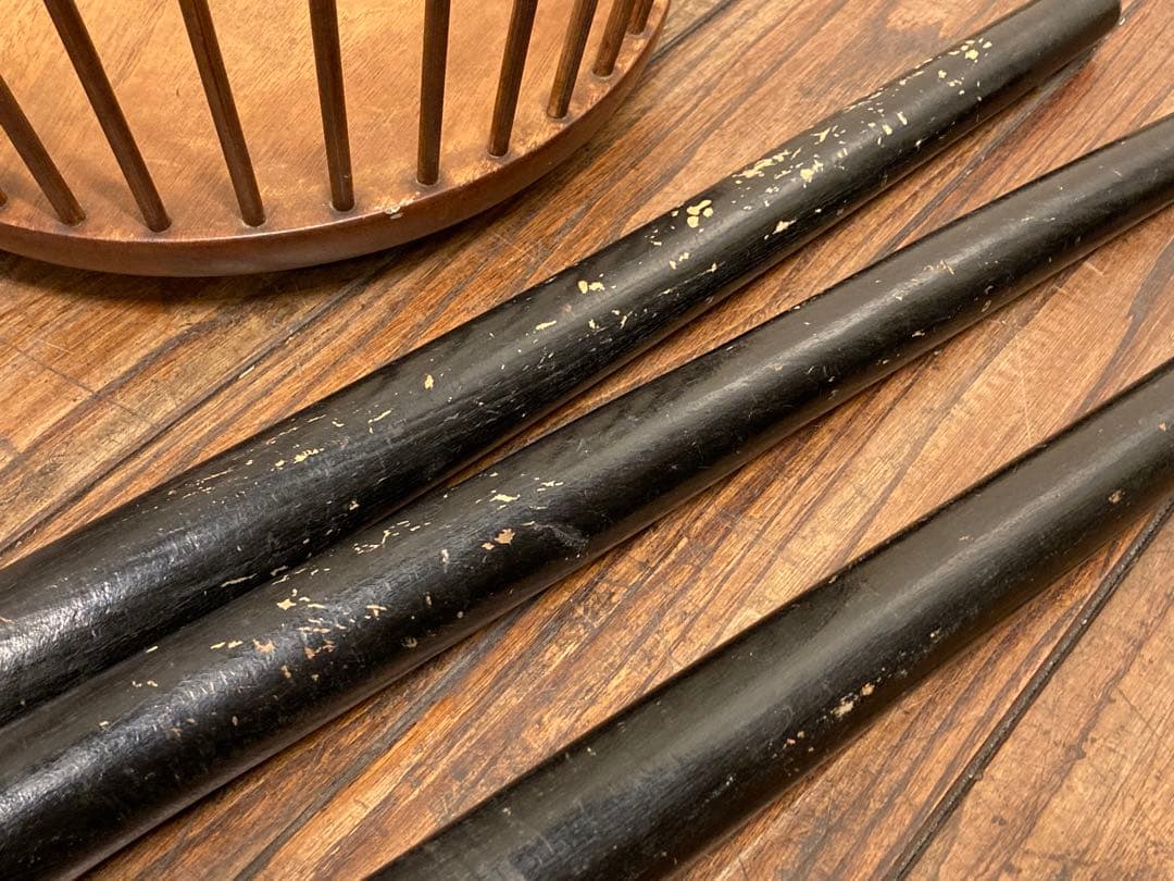 60's アンティーク 竹xチークx黒3本脚 サイドテーブル プランター 竹籠