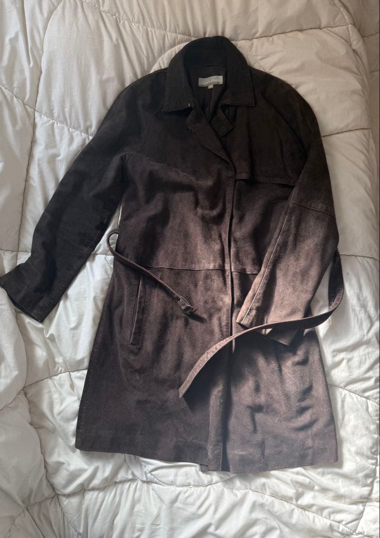 ダークブラウン スエード トレンチコート