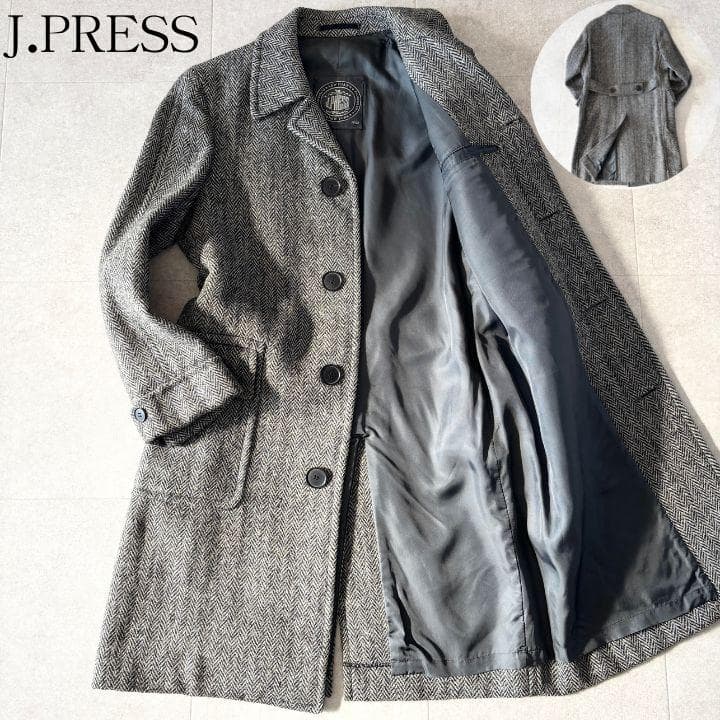 極美品✨️ジェイプレス ヘリンボーンチェスターコート M グレー ハーフベルト