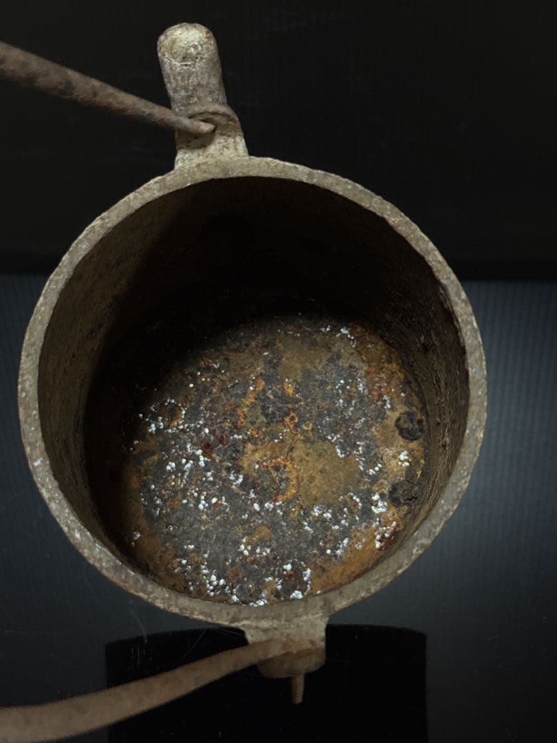 龍文堂 安之介 造 銀象嵌提手 宣徳蟲喰輪線蓋 筒型 鉄瓶 茶道具