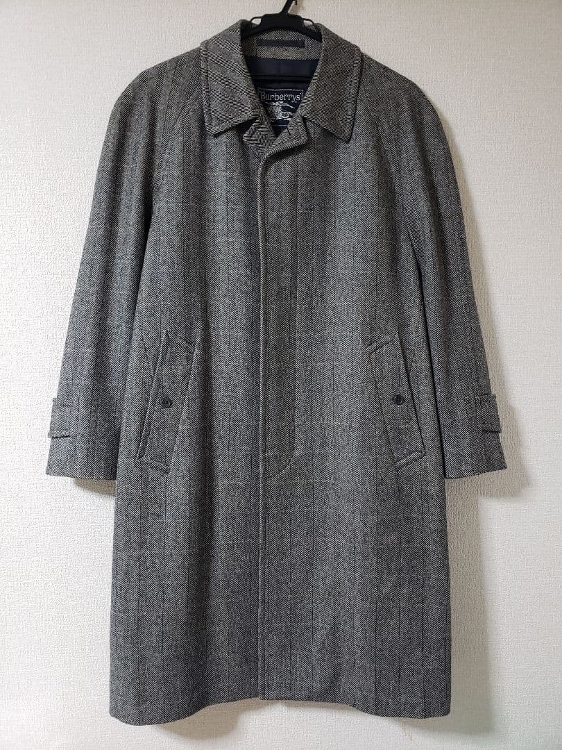 90'sバーバリーヘリンボーン柄ステンカラーコートウール カシミア混ヴィンテージ