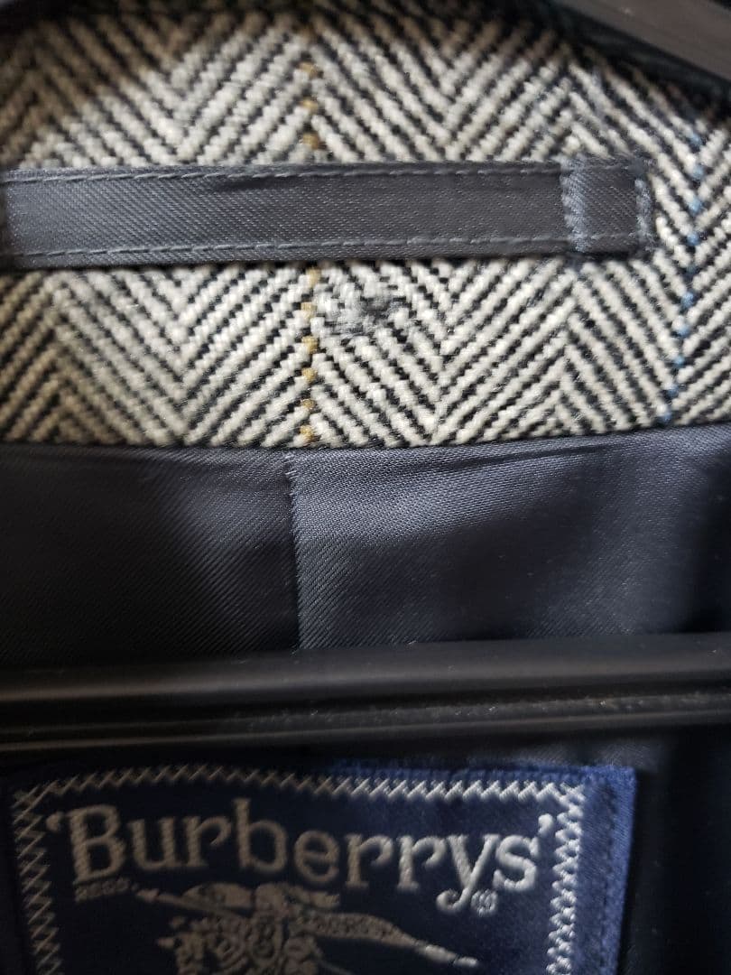 90'sバーバリーヘリンボーン柄ステンカラーコートウール カシミア混ヴィンテージ