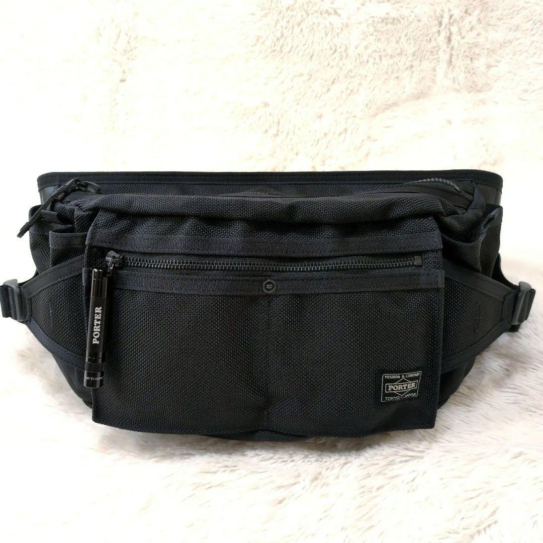 【超美品】PORTER　HEAT　ウエストバッグ　L　ブラック　マグライト付属