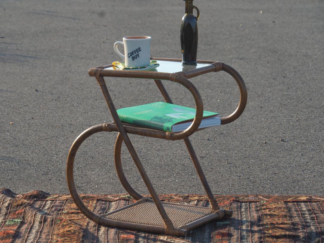 【値引中】ラタンガラスサイドテーブル