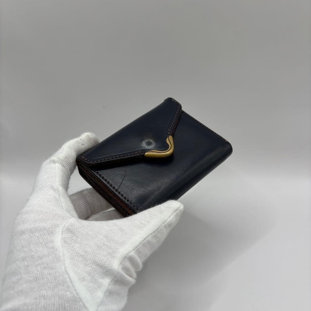 Cramp 三つ折り財布　ネイビー　レザー　コンパクトウォレット