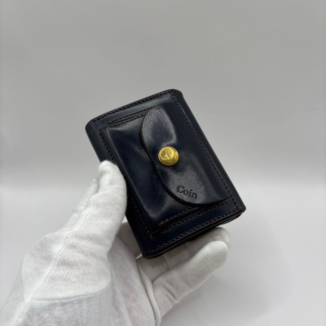 Cramp 三つ折り財布　ネイビー　レザー　コンパクトウォレット