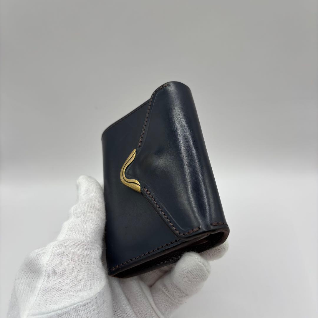 Cramp 三つ折り財布　ネイビー　レザー　コンパクトウォレット