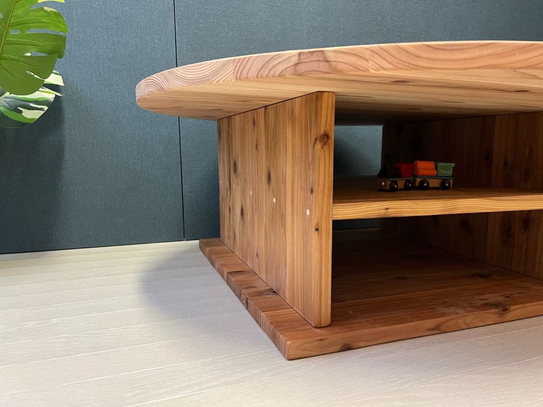 【送料無料】 ローテーブル 丸形 90cm 杉 ナチュラル 棚付き