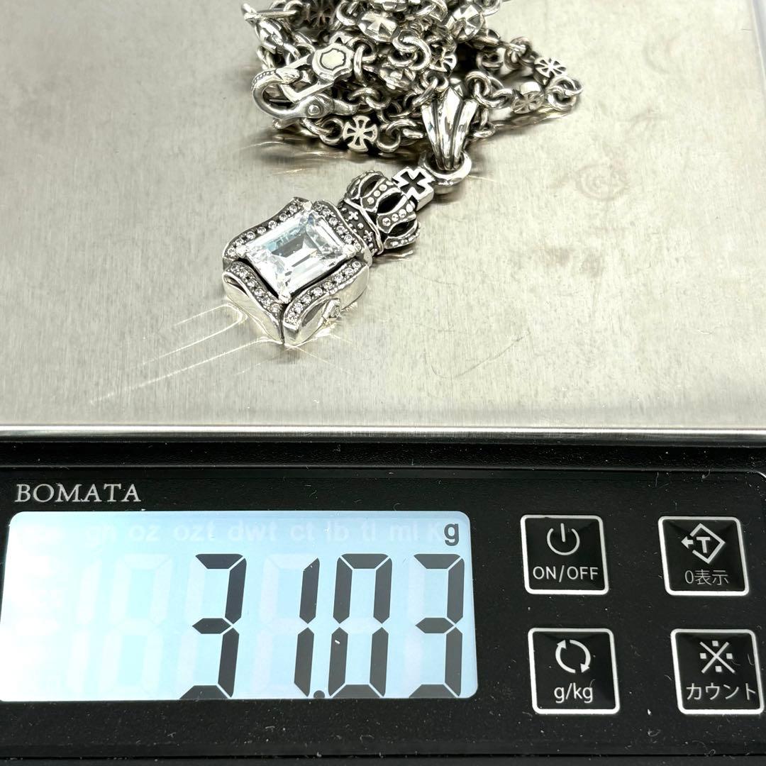 ライオンハート ホワイト クラウン クリスタル ジルコニア ネックレス 49cm