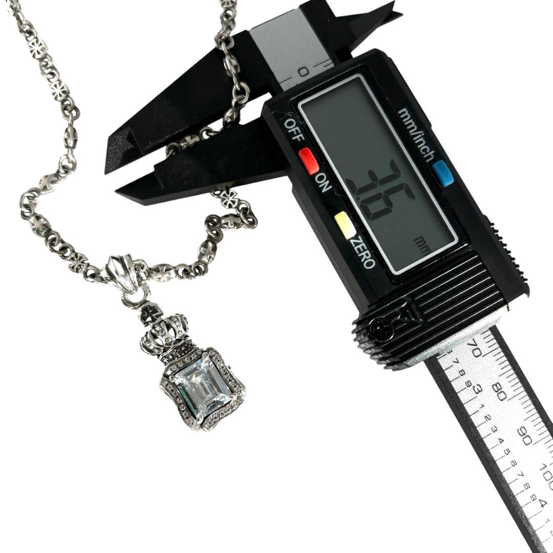 ライオンハート ホワイト クラウン クリスタル ジルコニア ネックレス 49cm