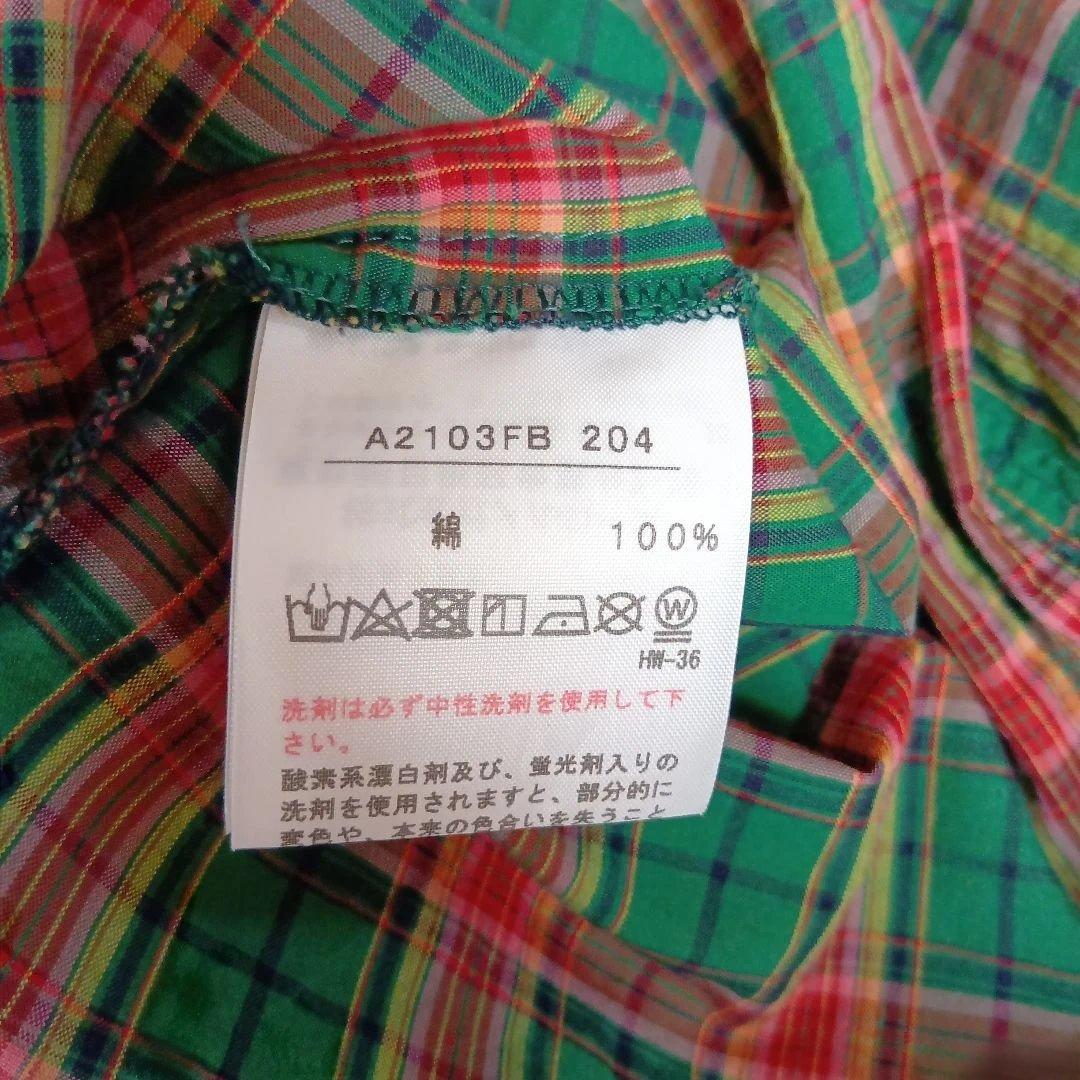 ピンクハウス　フリル付き半袖ブラウス 緑と赤のチェック柄