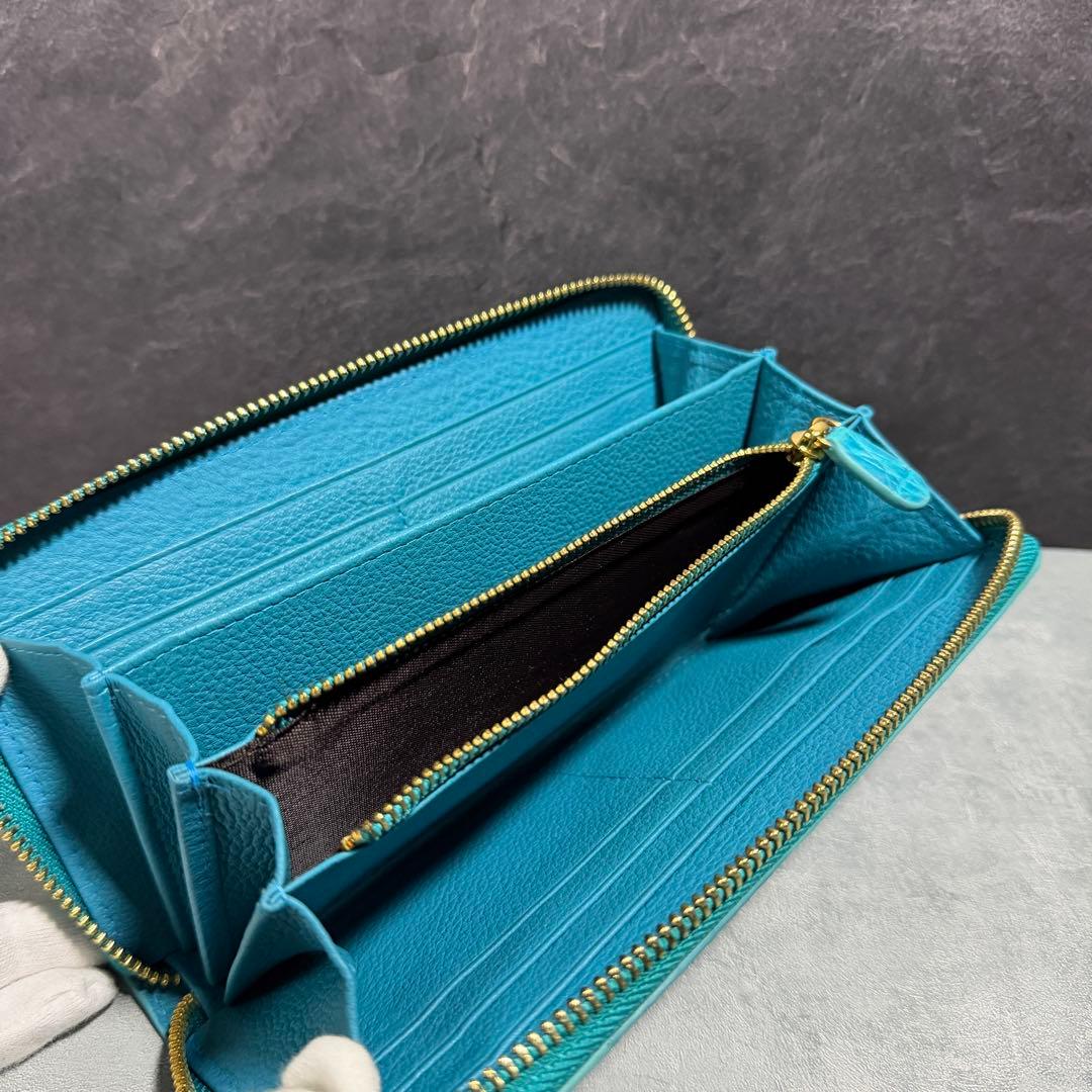 新品 クロコダイル 長財布 ターコイズブルー マット仕上げ ゴールドファスナー