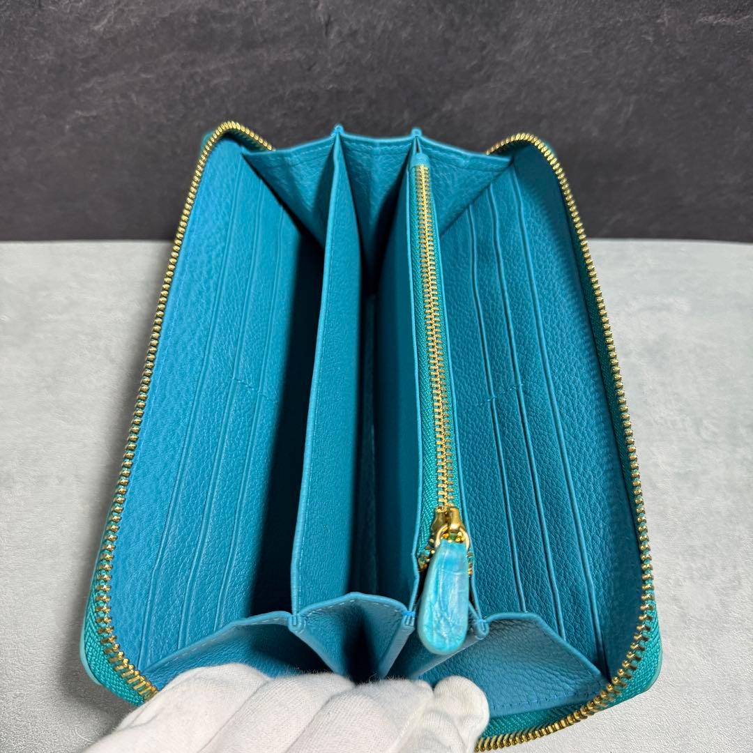 新品 クロコダイル 長財布 ターコイズブルー マット仕上げ ゴールドファスナー